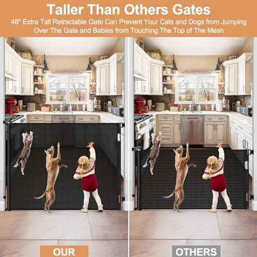 48 Inch Extra Tall Dog Gate Retractable Baby Gates Extra Wide Retractable Dog Gate Indoor 85" Wide Mesh Baby Gates for Doorways Scratch-Resistant 4ft Tall Prevent Kids/Pets from Jumping Over, Black