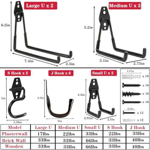 Garage Storage Hooks, 14 Pack Heavy Duty Garage Hook with Anti-Slip Coating, Wall Mount Utility Hooks, Garage Tool Organizer for Hanging Bikes, Tools, Ladders, Ropes, Hose, Bulk Items(Black)