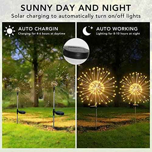 FOOING 8 Pack Solar Garden Lights Solar Firework Lights Waterproof, 200 LED String Light 2 Modes Twinkling Fairy Nightlight for Garden, Wedding, Party, Patio, Yard, Landscape Decoration, (Warm White)