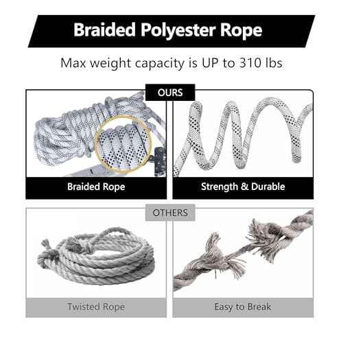 Rope Harness Safety Lanyard, 50ft Vertical Roofing Rope with Grab, Fall Protection Lanyard Tree Climbing Line Kit