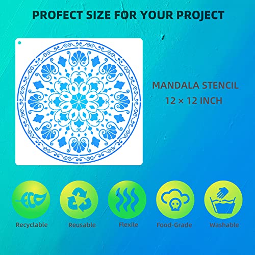 Large Mandala Stencils for Painting, 6 Unique Designs, 12" X 12" Reusable Mandala Stencil Templates for Home Decor, Large Stencils for Painting Wall