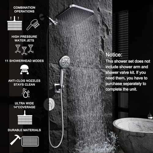 14''Rainfall Shower Head with Handheld-11Modes Hand held with Power Jets, Adjustable Rain Showerhead,Double Shower heads High Pressure,70"Hose&detachable Holder Upgrade for Tandem Bathroom