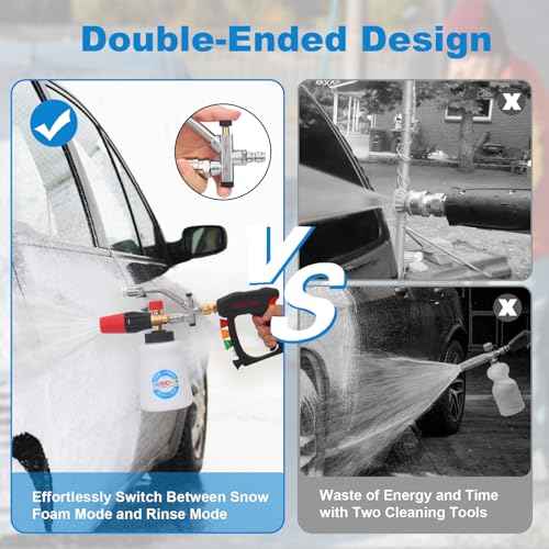 DUSICHIN Short Wand Pressure Washer Gun Foam Cannon 1/4" Quick Connector Pressure Washer Accessory,Car Wash Foam Gun Dual Ended Shift Connector 5 Pressure Washer Nozzles M22-14, M22-15 Brass Fittings