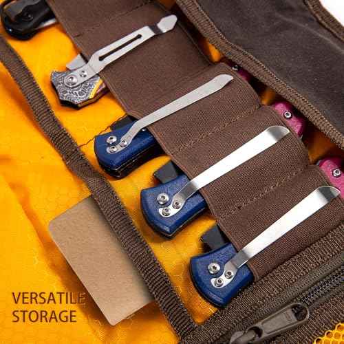 Pocket Knife Display Case | EDC Roll-Up Tool Bag, Folding Knives Roll Bag Organizer for Notebook Lovers | Multi-Pocket with Elastic Loops, Storage knifes Pouch for Camping and Outdoor Use