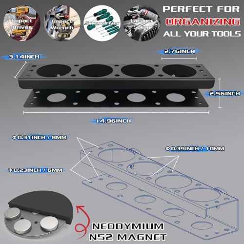 ULIBERMAGNET Magnetic Spray Can Holder,Magnetic Power Tool Organizer Rack,Heavy Duty Cup Drill Holder,Wall Mount Metal Tool Rack with Screwdriver, Cordless Drill, Spray Bottle, Utility Rack for Garage