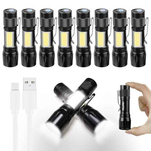 KunHe 10 Pack USB Rechargeable Mini Small LED Flashlights Bulk Camping Lantern Flashlight Bright High Lumens EDC Flash Light