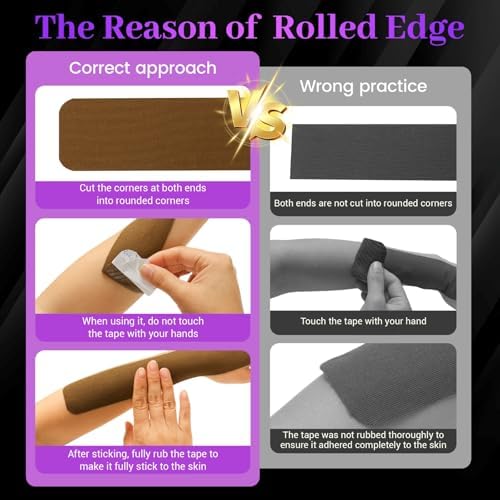 Pro VityElk Kinesiology Tape Elastic Sports Tape for Muscle Pain Relief & Support - Breathable Waterproof Athletic Tape for Joints, Back, Knees-20 PreCut Strips/Roll (Black 4 Roll)