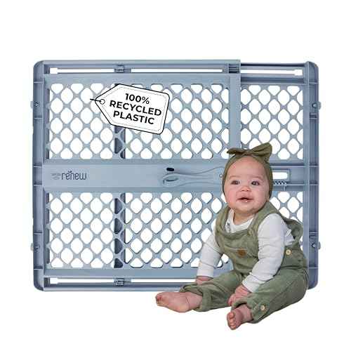 Toddleroo by North States - Renew 100% Recycled Plastic Baby Gate for Doorway; Sturdy for Indoor & Outdoor Use: Pressure Mounted, No Drill Gate; Made in USA; 26" to 42" Wide, 26" Tall Slate Blue