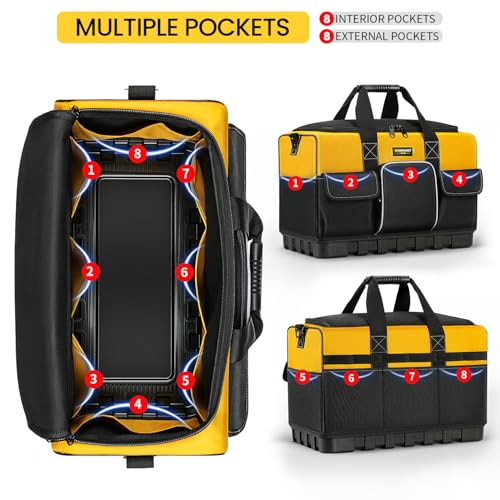 Tool Bag, 20-inch Tool Organisers, 600 Denier Large Tool Bag for Home DIY & Equipment Storage, Yellow and Black (50cm/20inch)