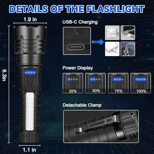 6Pack Rechargeable Flashlights, 7Mode Flashlights High Lumens, Super Bright LED Flashlight, Adjustable Tactical Flash Light, High Powered Flash Light, Handheld Flashlight for Home Emergency Camping