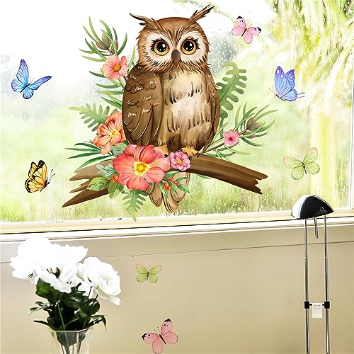 Cute Little Owl Butterfly £¦ Flower Wall Stickers, sacinora DIY Cartoon Animal Wall Decals Removable Vinyl Peel and Stick for Window Living Room Children's Room Bedroom Nursery Decorations