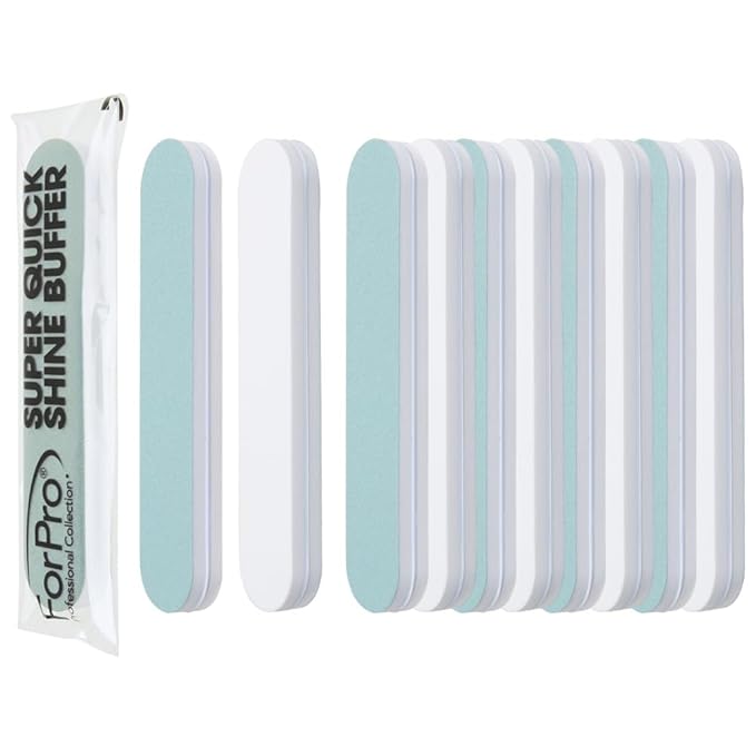ForPro Professional Collection Super Quick Shine 2-Way Buffer, Green 400/White 4000 Grit, Double-Sided Manicure & Pedicure Nail Buffers, 3.5” L x .75” W, 25-Count
