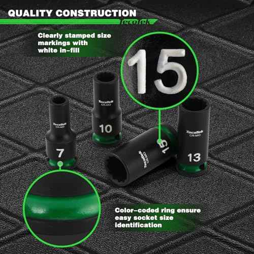 3/8-Inch Drive 12-Point Metric Semi-Deep Impact Socket Set, Mid-Length Socket Set, 7mm to 19mm, CR-MO, Stamped and Ink Filled Size Marking, 13-Piece