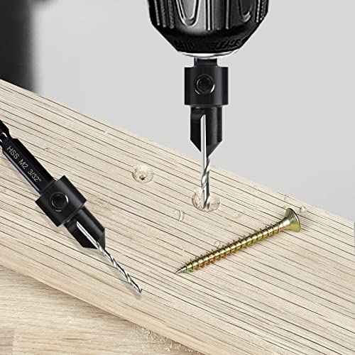 3-pc Countersink Drill Bit Set #10#12#16, 3in1 Woodworking Counterbore Hole Saw Drill Bits, Depth Adjustable M2 Pilot Drill Bits, 82-Degree Chamfer, 1/4¡± Hex Shank, with 1 Allen Wrench