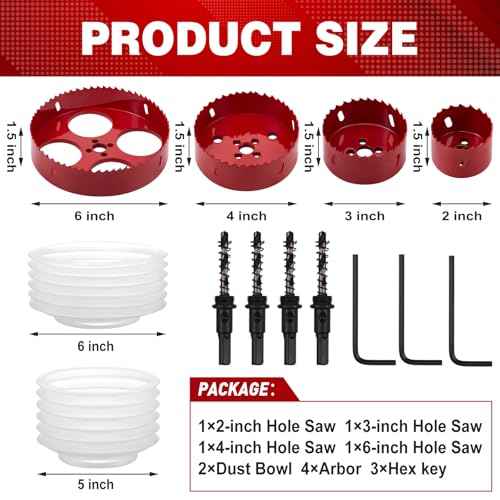 Blulu 4 Set 2/3/4/6 Inch Hole Saw for Recessed Lights and Can Lights, Bi-Metal with Dust Bowl Gard Carbide Hole Saw Set with Drill Bits for Wood, Plywood, Plaster Drywall, PVC, Thin Metal