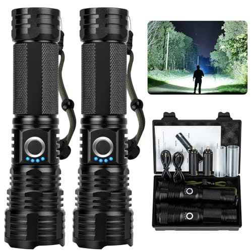 Rechargeable Flashlights High Lumens, 99,000 Lumen Super Bright Flashlight, 2pack Led High Powered Flash Light, Flashlight for Home, Camping, 5 Modes/12h Run Time for Outdoor, IPX6 Waterproof
