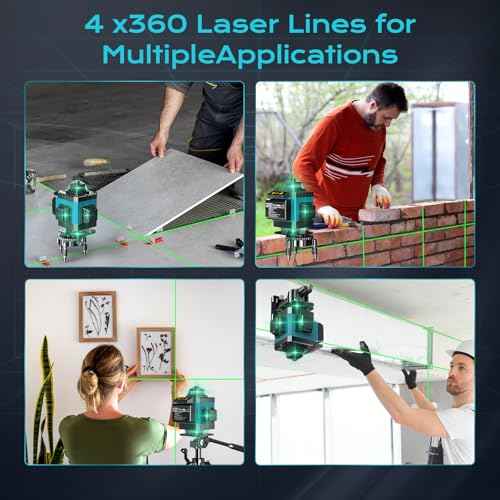 16 Line Laser Level 360 Self Leveling, 4x360¡ÆProfessional 4D Green Cross Line laser Level with 2 Batteries, Adjustable Brightness & Remote Control, for Tiling Floor Construction and Picture Hanging
