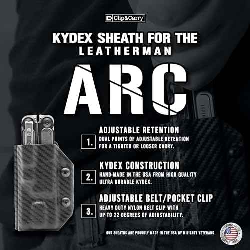 Clip & Carry Kydex Multitool Sheath for the LEATHERMAN Arc - Made in USA - Multi Tool Holder Holster - Black