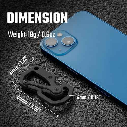 KeyUnity Titanium Carabiner Keychain Tool, 3 Functions in 1 Multitool for Everyday Carry (KU06BK)