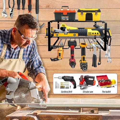 | Tool Organizer [ +6 Hang Clips INCLUDED ] Drill Holder | Tool Box Organizer | Tool Storage | Hardware Organizer | Garage Storage | Power Tool organizer Wall Mount | Metal, Black