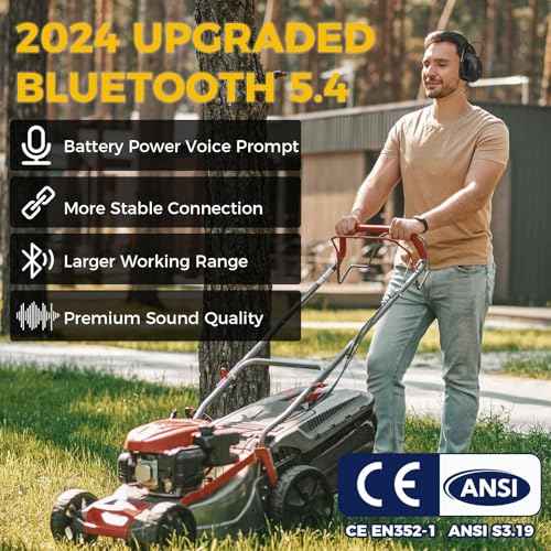 Bluetooth 5.4 Hearing Protection with 120H Working Time, 30dB Safety Earmuffs, Rechargeable Bluetooth Work Headphones, Ear Protection for Mowing, Workshops, Construction, Snowblowing, Green