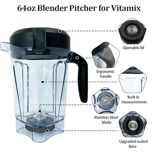 For Vitamix Blender Pitcher 64 oz Low-Profile Clear, Replacement Container for Vitamix 5300, 6500,750,7500, 5200, 6000, 6300,VM0102, VM0103, VM0197, G/Propel/Professional Series etc., 2-year warranty