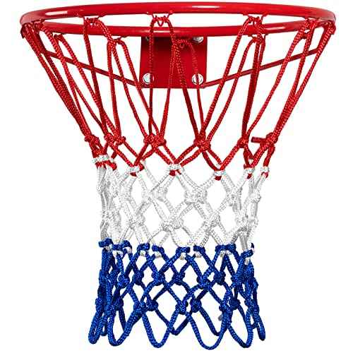 Basketball Net Replacement, 2025 Upgrade Thick Professional Basketball Nets Heavy Duty Outdoor, All Weather Anti Whip Color Never Fade -12 Loops (Red White Blue)