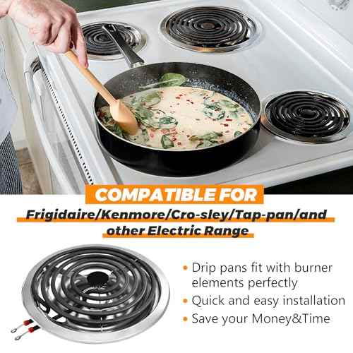 316048413 316048414 Chrome Stove Burner Drip Pans and MP22YA Electric Range Burner Element Set MP15YA(6") MP21YA(8") by Blutoget - Fit for Frigidaire Ken-more Cro-sley Tap-pan Electric Range Stove