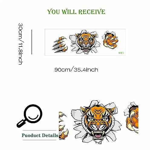 Breaking Through The Wall Tiger Wall Stickers, sacinora Wild Animal Wall Decals Removable Vinyl Peel and Stick for Living Room Bedroom Children's Room Kitchen Sofa TV Background Art Decorations