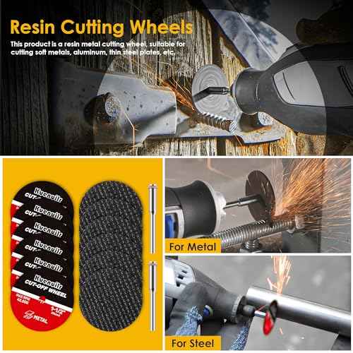 12Pcs Cut Off Wheels, 1-1/2'' Fiberglass Reinforced Cutting Wheel Discs with 2Pcs Mandrels Rotary Tool Accessories for Cutting Metal, Wood, Stone