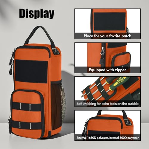 LAKE OF FIRE 12" Small Tool Bag Pouch for Men with Multiple Pockets, Waterproof Heavy Duty Tool Bag Organizer with Zipper and Portable Handle (Orange)