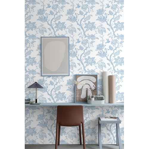 Boho Blue Peel and Stick Wallpaper Wall Paper Modern Contact Paper Boho Bedroom Bathroom Wallpaper Peel and Stick Blue and White Removable Self-Adhesive Wall Decor Vinyl Roll 17.3" x 118"