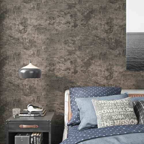Livelynine Moody Concrete Wallpaper Peel and Stick Industrial Modern Brown Black Limewash Wallpaper Waterproof Dark Aged Cement Wall Mural Removable Cracked Concrete Contact Paper Vinyl 15.8x78.8