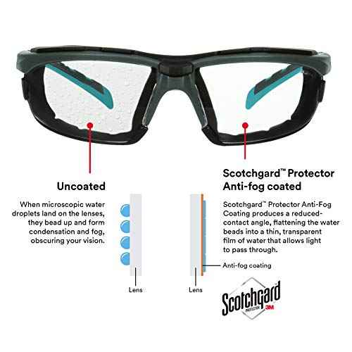 3M Safety Glasses, Solus 2000 Series, ANSI Z87, Scotchgard Anti-Fog Anti-Scratch, Clear Lens, Gray/Teal Frame, Removable Foam Gasket, Pack of 1