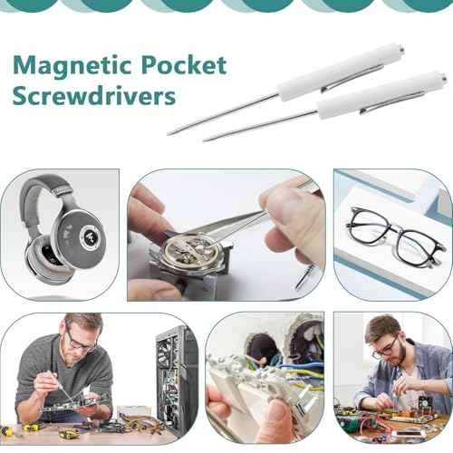 2 Piece Pocket Screwdriver Set with Magnetic Tip and Pocket Clip - Mini Tops and Clips - Ideal Repair Tool for Home, Office, Gadgets - Mechanics, Electricians, Technicians