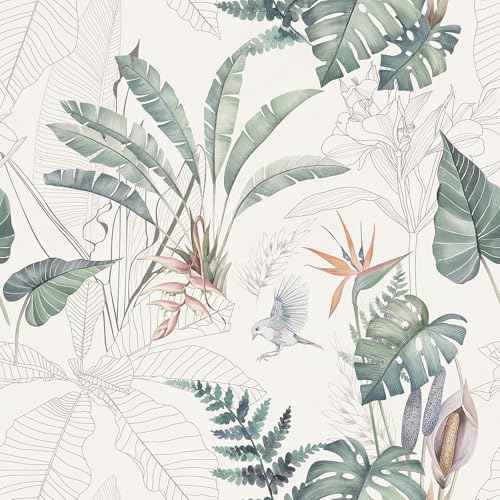 Peel and Stick Wallpaper Tropical Botanical Palm Tree Leaf Contact Paper Waterproof Self Adhesive Removable Floral Boho Vinyl Roll for Bathroom Bedroom Living Room Kitchen 17.32" x 118.11"