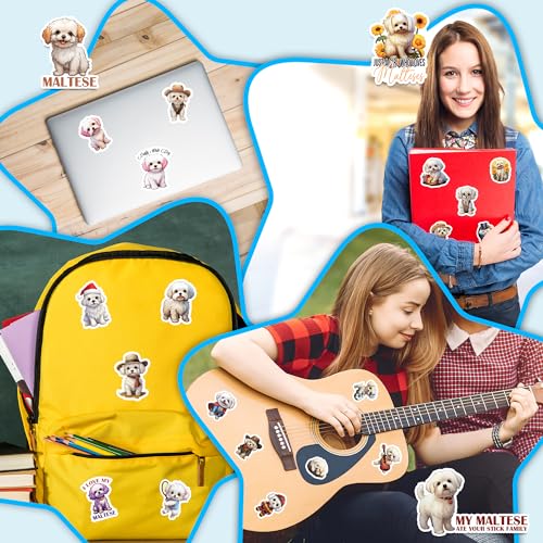 Maltese Stickers 50 Pieces Vinyl Waterproof Decal for Laptop Water Bottle Phone Car Window Bike Motorcycle Stakeboard Scrapbook Malteses Sticker Gifts for Kid Teen Adult