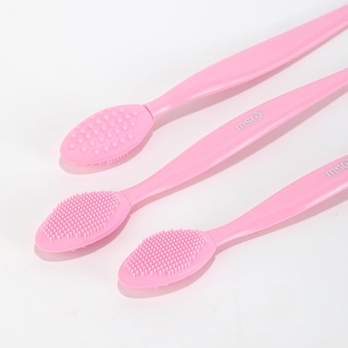 MSQ 3PCS Lip Scrub Brush, Double-end Silicone Nose Clean Brush Lip Exfoliating Brush for Man Women Double-Sided Soft Lip Brush for Smoth Lip Appearance,Pink