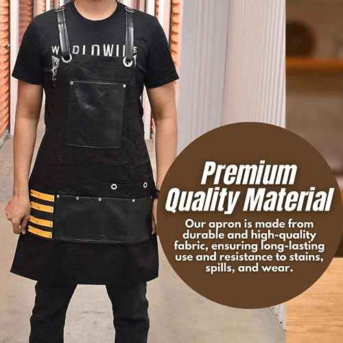 TBP Professional Barber Apron with 8 Waterproof Leather Pockets, Heavy Duty Premium Quality, Ideal for Hair Stylist, Kitchen, Chef BBQ Grill Apron