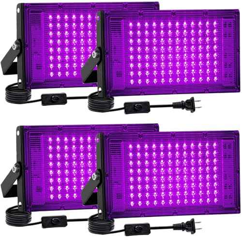 4 Pack 100W Black Light, LED Blacklight with US Plug and Switch, Black Lights for Glow None Party, Halloween,Body Painting,Fluorescent Painting and Tapestry