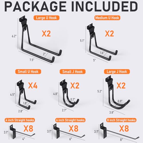 INCLY 36 Pack Heavy Duty Slatwall Hooks, Black Garage Slatwall Panel Accessories Utility Hooks, Slat Wall Hanging Hooks and Hangers for Garages, Sheds, Basements