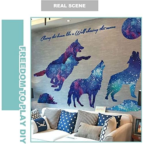 Starry Sky Galaxy Wolf Room Decor Wall Decal and Glow Moon Star Stickers RUIPBOTE Teen Bedroom Wall Decor Murals