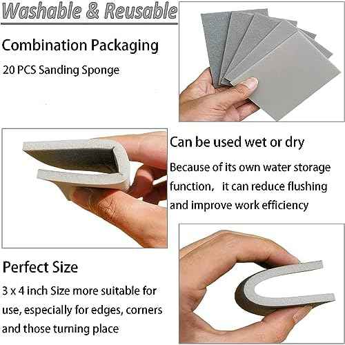 20 PCS 3 x 4 Inch 2000 Grit Sanding Sponge, Ultra Fine Sanding Sponges Pads, Soft Foam Hand Sander Block Wet Dry Sandpaper for Model Drywall Metal Wood Furniture Polishing (2000 Grit)