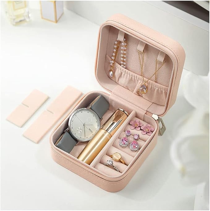 Mini Jewelry Travel Case, Small Portable Jewellry Organizer Box Portable Display Storage Box for Rings Earrings Necklaces, Gifts for Girl, Women, Wedding, Birthday, Mom, Mother's Day (Pink)