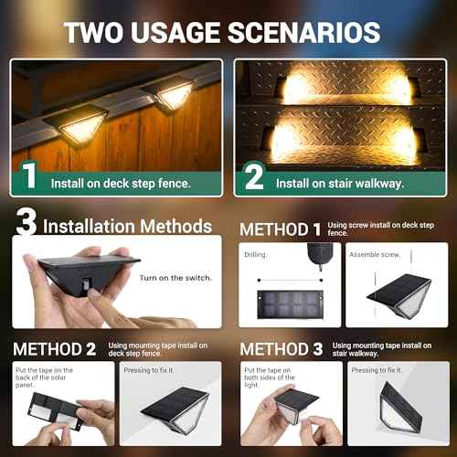 Solar Step Lights for Outside,24 LEDs Solar Stair Lights Waterproof IP65,Solar Deck Lights Outdoor for Yard, Porch, Front Door, Stair, Step, Patio, Deck(12 Pack, Warm White)
