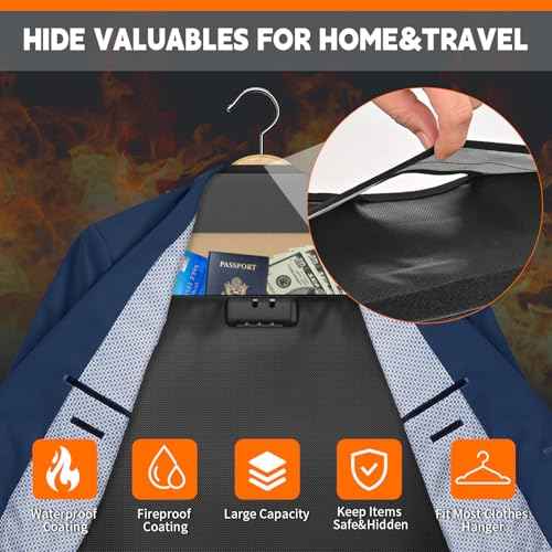 Fireproof Diversion Safe with Lock and Anti-theft, Hanger Diversion 17.7"x16.4", Hidden Safe Four-layer Waterproof and Fireproof, Waterproof Zip, Suitable for Travelling, Home Security
