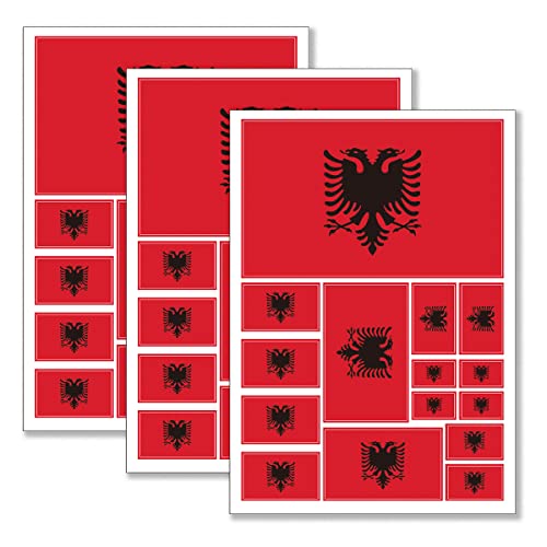 QQSD Albania Flag Sticker Albanian Decal in Multiple Sizes, 3 Pack, 11.7 x 8.3 Inches