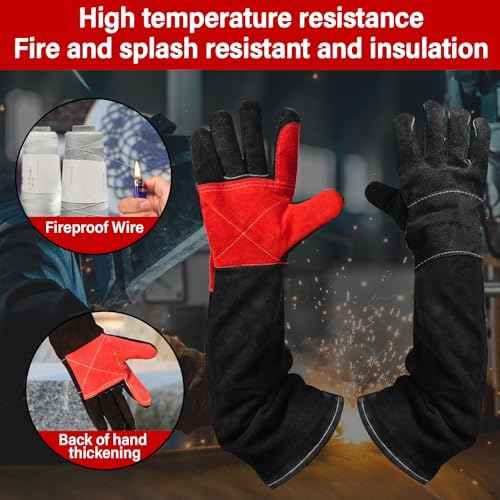 Animal Handing Gloves Bite Proof,Leather Welding Gloves,Multipurpose Puncture Proof Glove for Dog,Cat,Reptile,Snake