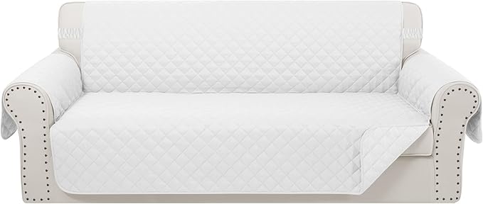 Reversible Sofa Covers Couch Cover Furniture Protector for Dogs Elastic Straps Water Resistant(Sofa,White/White)
