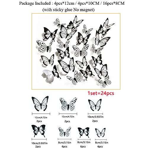 24 Pcs/Set Black White 3D Butterfly Wall Stickers Wedding Decoration Decals Bedroom Living Room Home Decor Butterflies Sticker